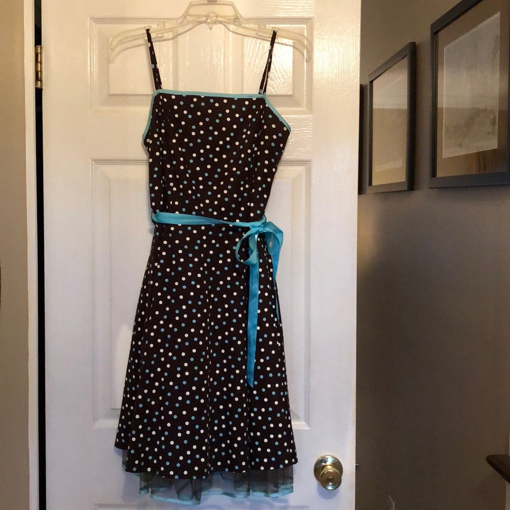 Blue and White Polka dot Brown dress